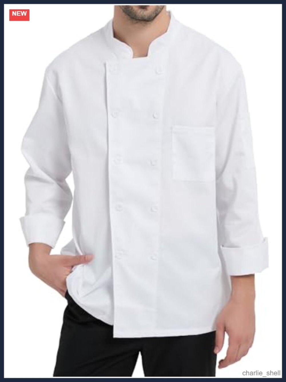 KITCHIEF Men's Long Sleeve Chef Coat Fitted Polyester Cotton Kitchen Uniform
